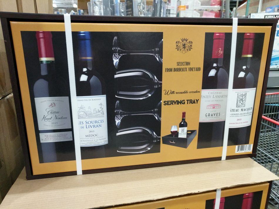 Bordeaux Wine 4 Bottle Set with Tray and Glasses