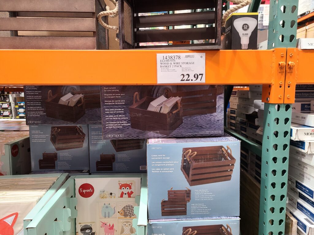 Elements Wood & Wire Storage Basket 2 Pack