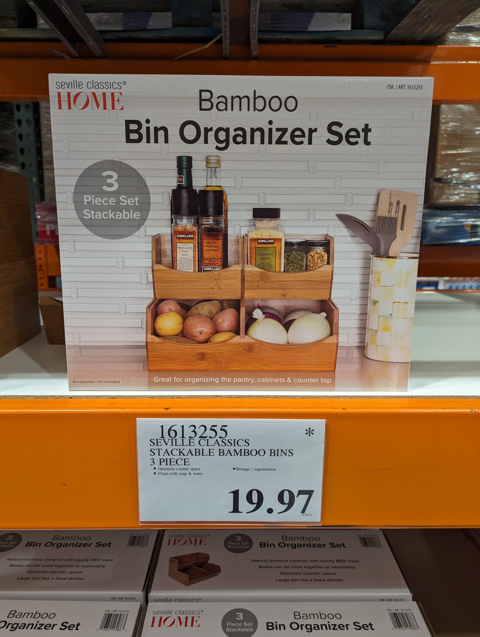 Seville Classics Bamboo Bin Organizer Set