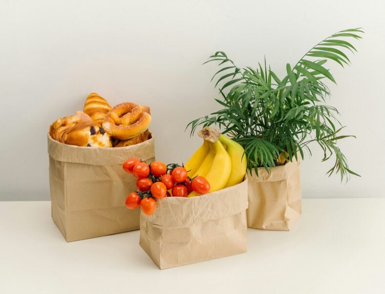 grocery bags with food in it