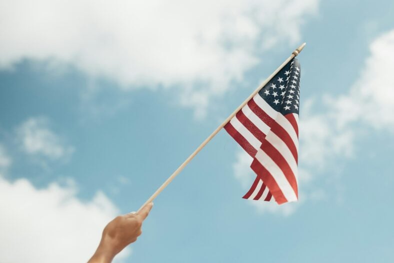 hand holding american flag