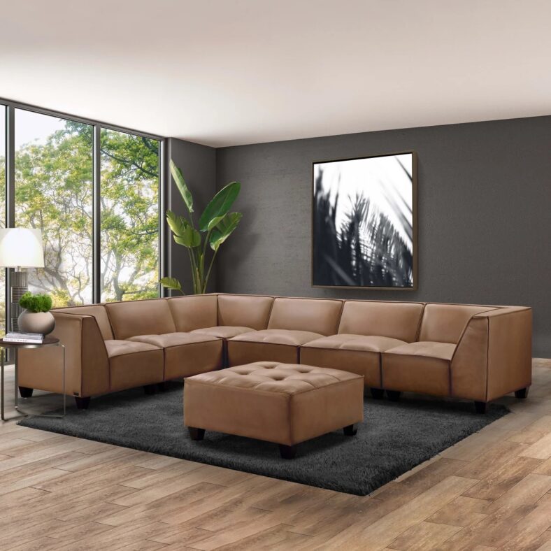 Wallingford 7-piece Leather Modular Sectional with Ottoman
