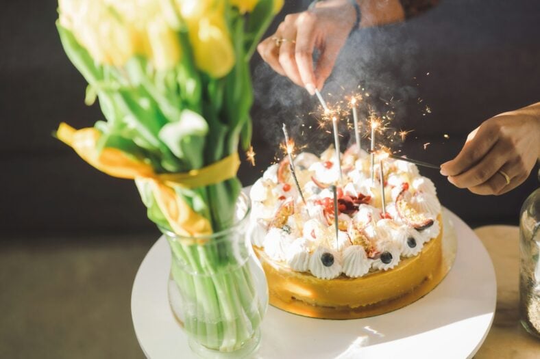 birthday cake and flowers