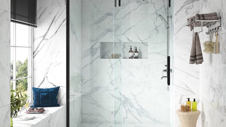 OVE Decors Sheffield Frameless Sliding Barn Shower Door