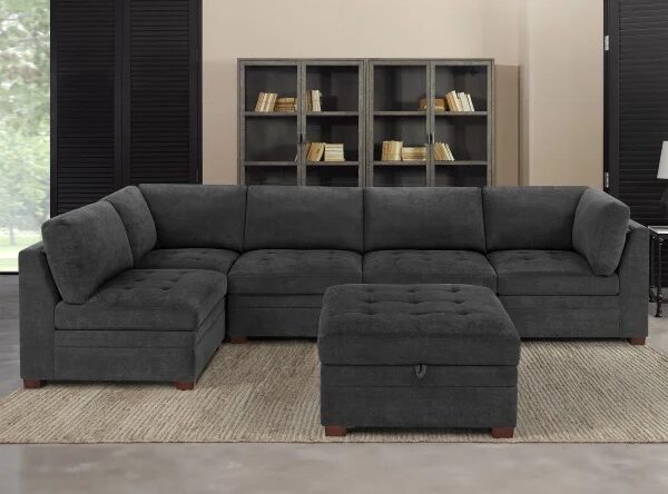 Thomasville Tisdale Modular Sectional 6-piece Dark Gray with Storage Ottoman