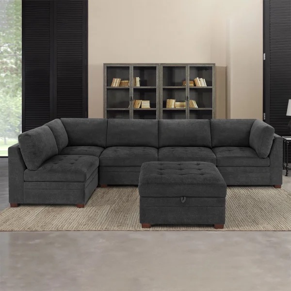 Thomasville Tisdale Modular Sectional 6-piece Dark Gray with Storage Ottoman