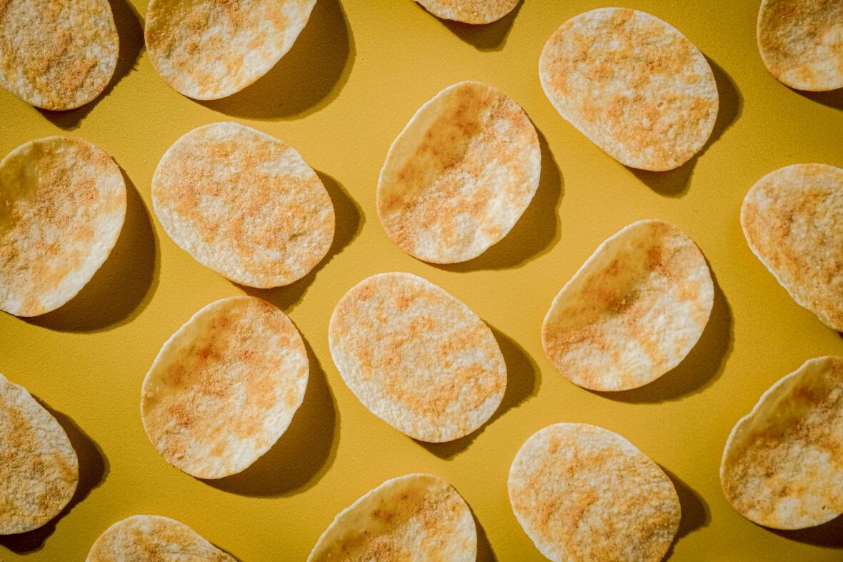 chips on yellow background