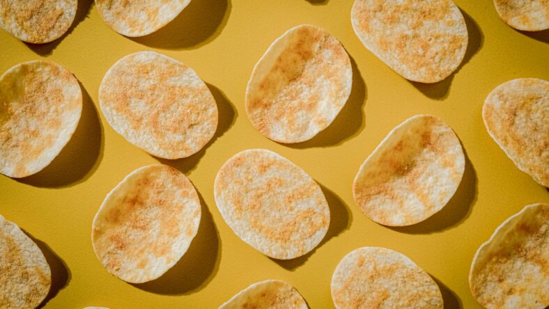 chips on yellow background