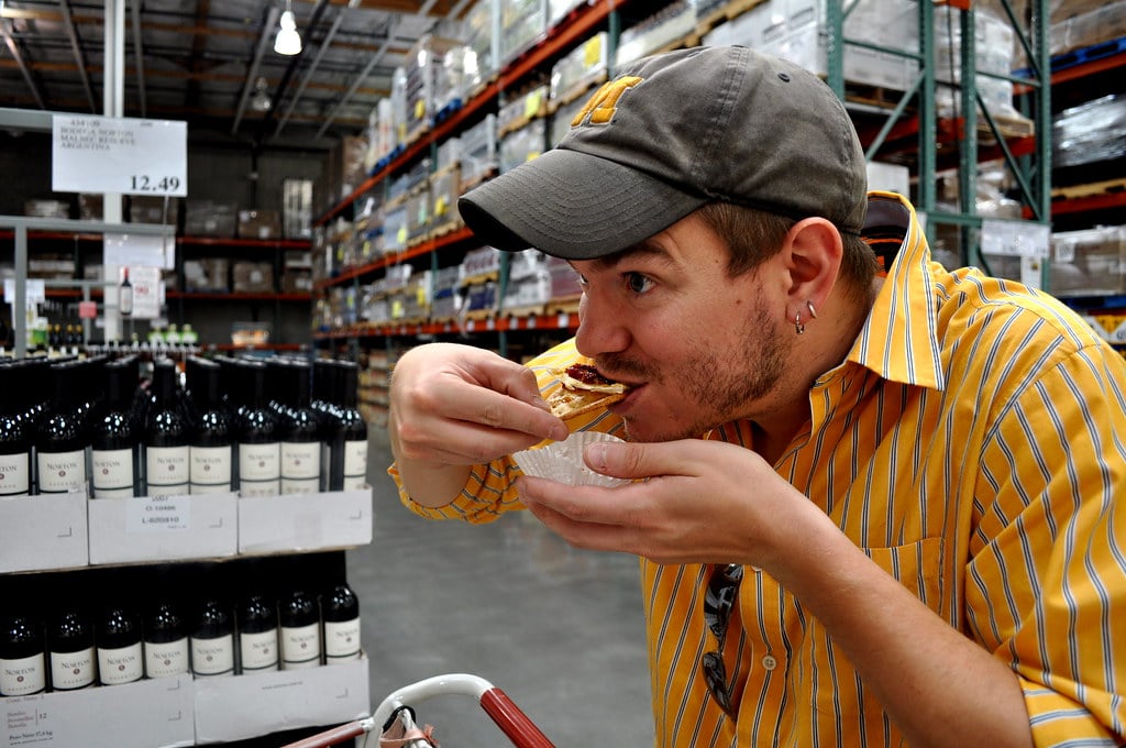 man eating costco sample / facts about costco samples