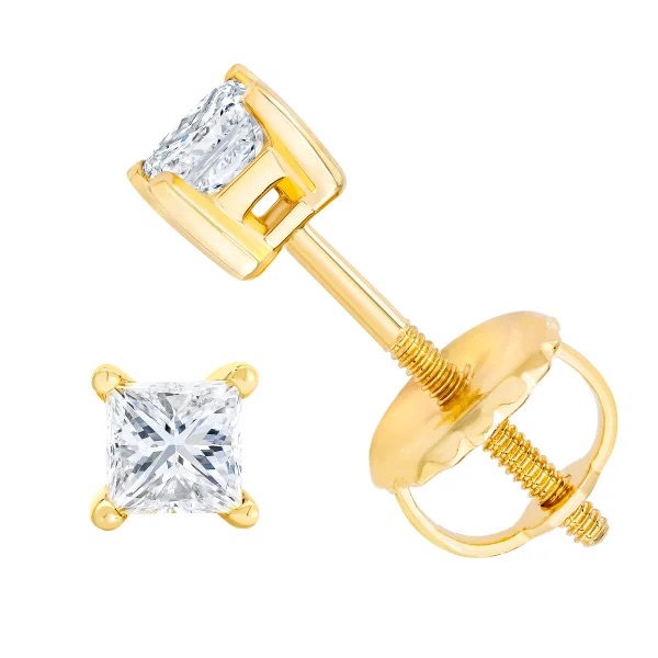 Princess Cut 0.30 ctw VS2 Clarity, I Color Diamond 14kt Gold Stud Earrings