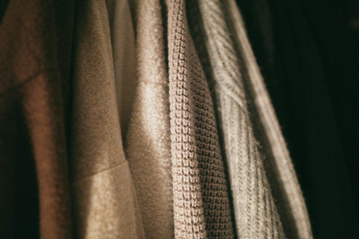 sweaters hanging in a row / costco fall clothing