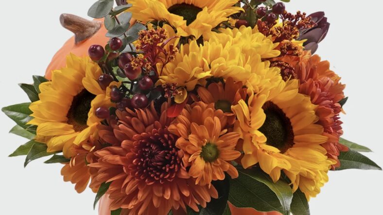 Happy Harvest Pumpkin Fresh Cut Floral Arrangement