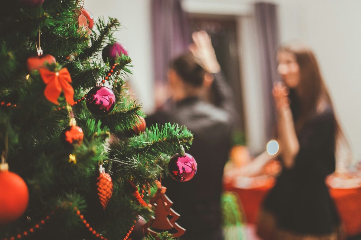 christmas tree with people in the background / holiday parties with costco