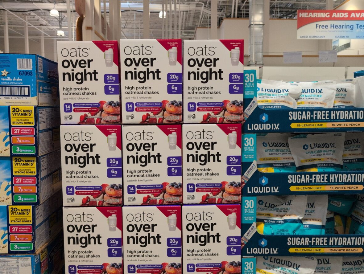 Oats Overnight High Protein Oatmeal, Shaker Bottle • 7 Glazed Bluetberry Donut at Costco
