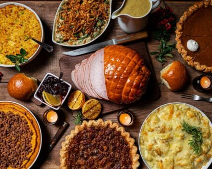 thanksgiving spread of food / holiday parties with costco
