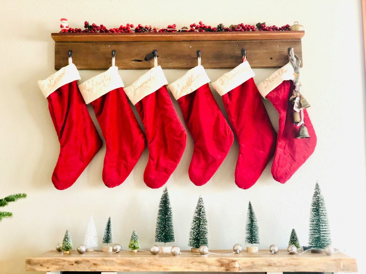 stockings in a row / stocking stuffers at costco