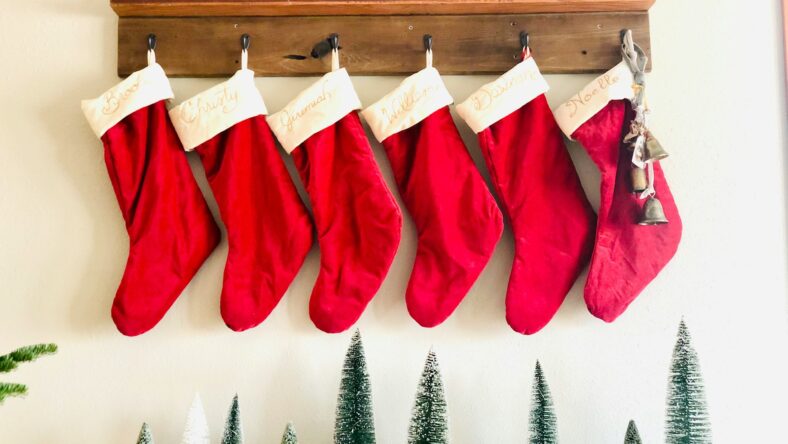 stockings in a row / stocking stuffers at costco