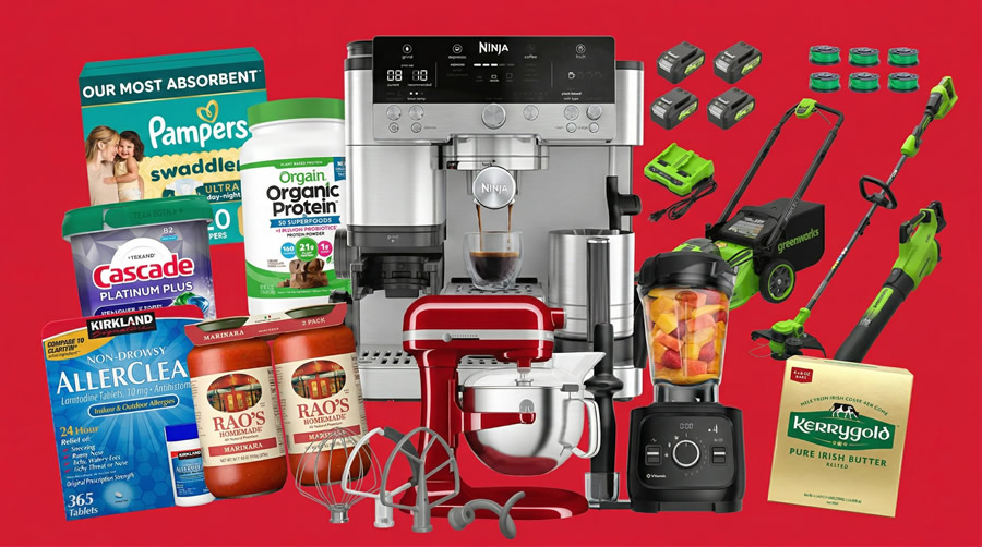 Costco April 2026 Coupon book product selection - Ninja coffee maker, Kerrigold Butter, Raos Marinara, Greenworks, Kitchenaid Mixer, etc.