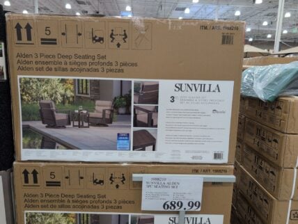 Sunvilla Alden Seating Set Faux Wood Back & Tabletop • Sunbrella Fabric at Costco