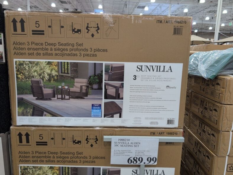 Sunvilla Alden Seating Set Faux Wood Back & Tabletop • Sunbrella Fabric at Costco