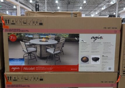 Agio Nicolet High Dining Set with Fire Table at Costco