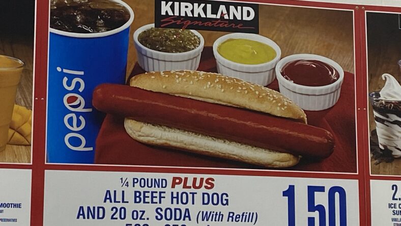 costco hot dog combo sign / $1.50 hot dog combo