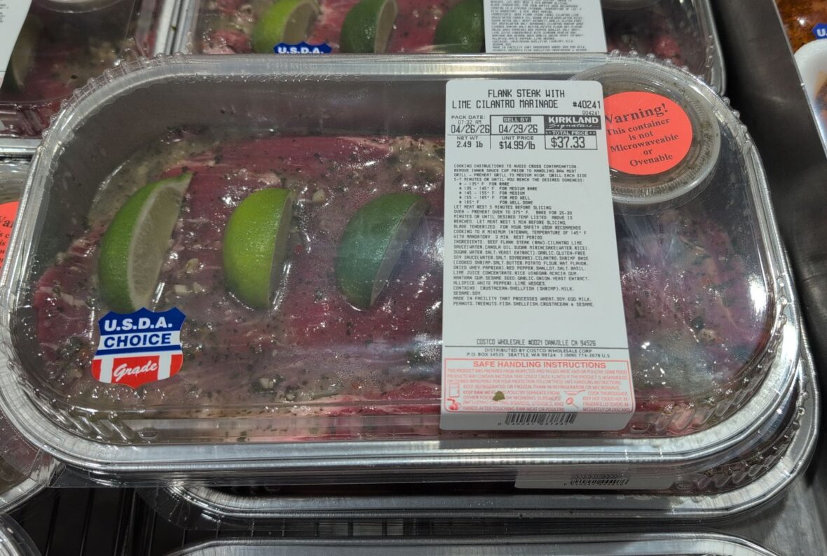 Flank Steak with Lime Cilantro Marinade Per Lb Grill Ready at Costco