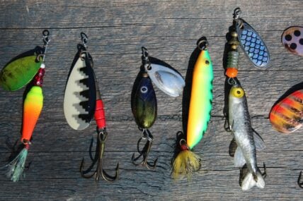 fishing lures on table / fishing gear at costco