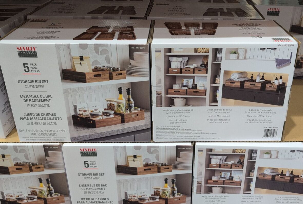 Seville Acacia Storage Bin Set Bins 11. " at Costco