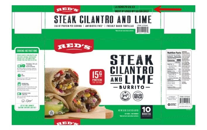 Red's Steak Cilantro and Lime Burrito ( Item #1375342 ) Product Packaging