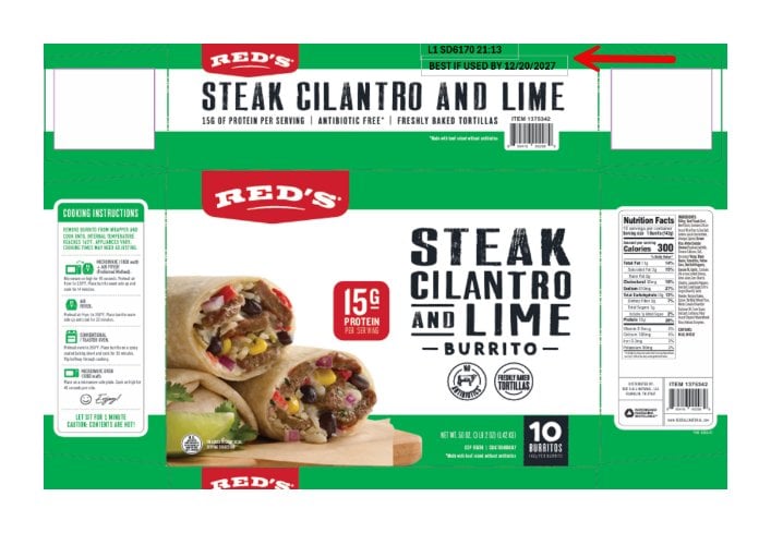 Red's Steak Cilantro and Lime Burrito ( Item #1375342 ) Product Packaging