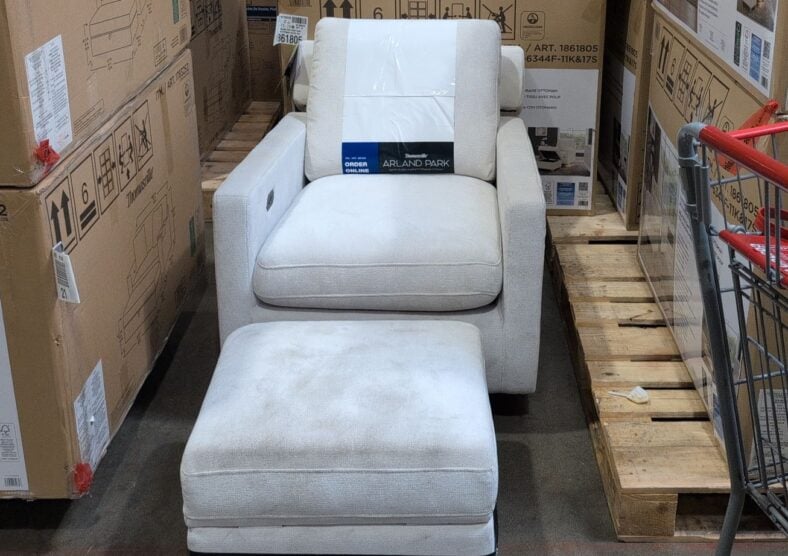 Thomasville Arland Park Swivel Glider with Storage Ottoman at Costco