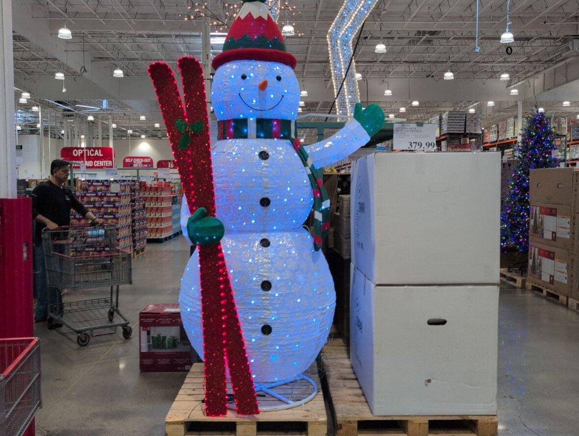 9' Pop-Up LED Snowman with Skis and Twinkle Lights at Costco