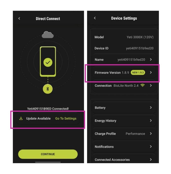Goal Zero Yeti 3000x Portable Power  Station - Recall app update screens