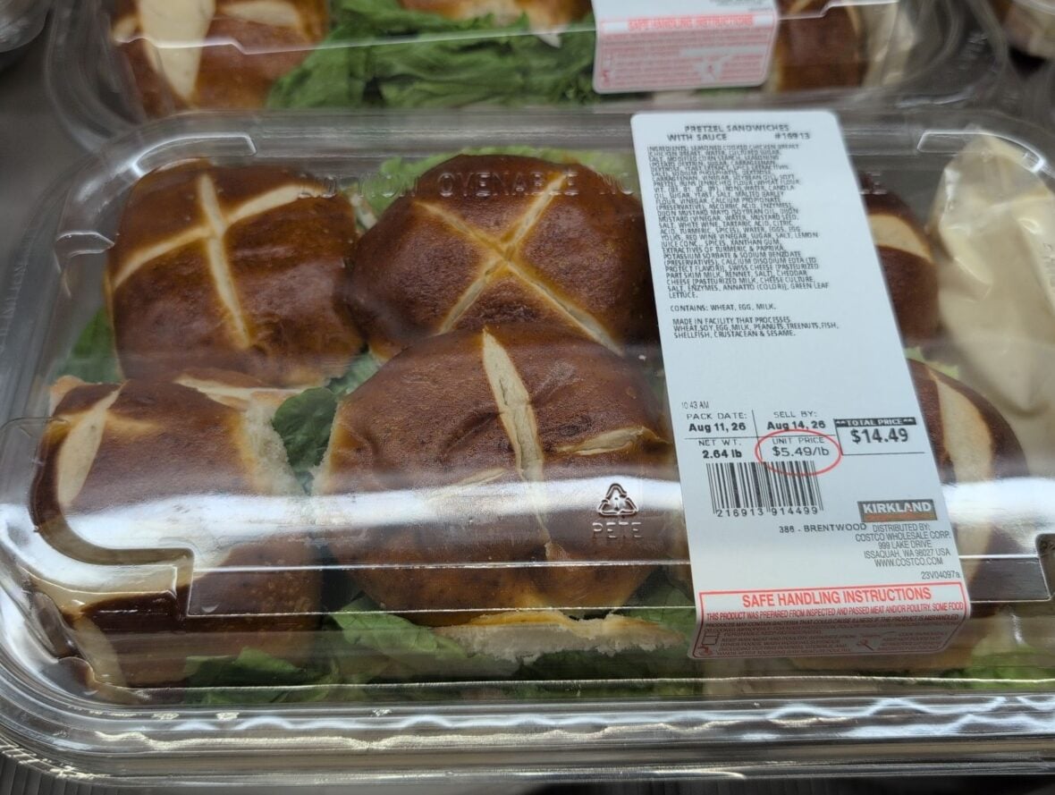 Kirkland Signature Chicken Sandwich on Pretzel Buns with Sauce at Costco