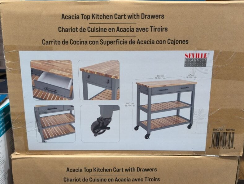 Seville Classics Kitchen Cart with Acacia Shelves at Costco