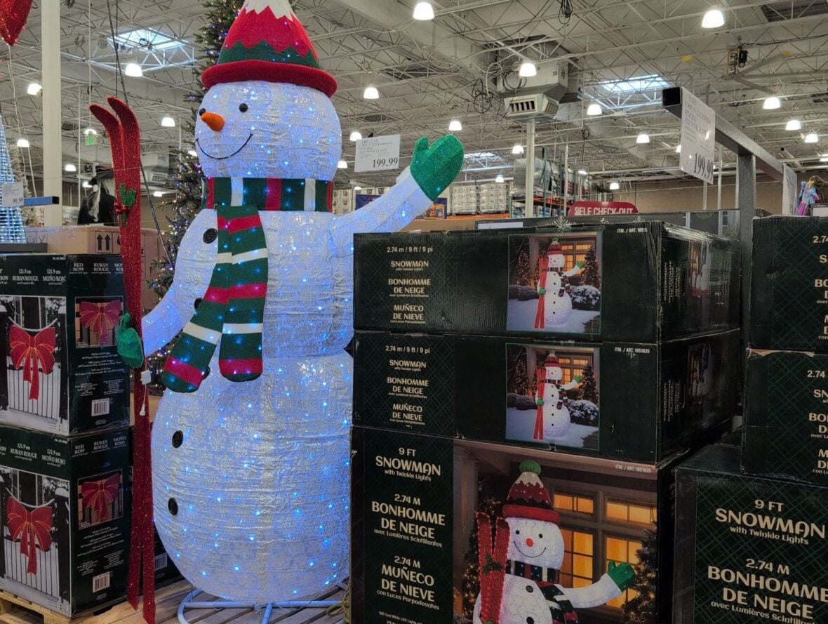 9' Pop-Up LED Snowman with Skis and Twinkle Lights at Costco