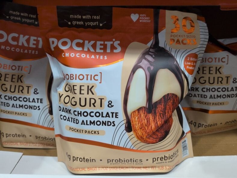 Pocket's Chocolates Greek Yogurt & Dark Chocolate Coated Almonds at Costco