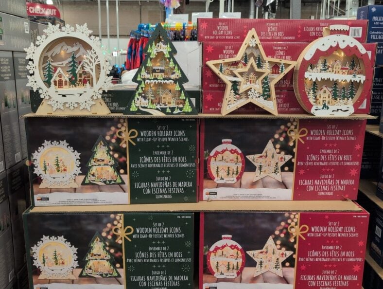 Wooden Holiday Icons with LED Lights Set of 2 at Costco