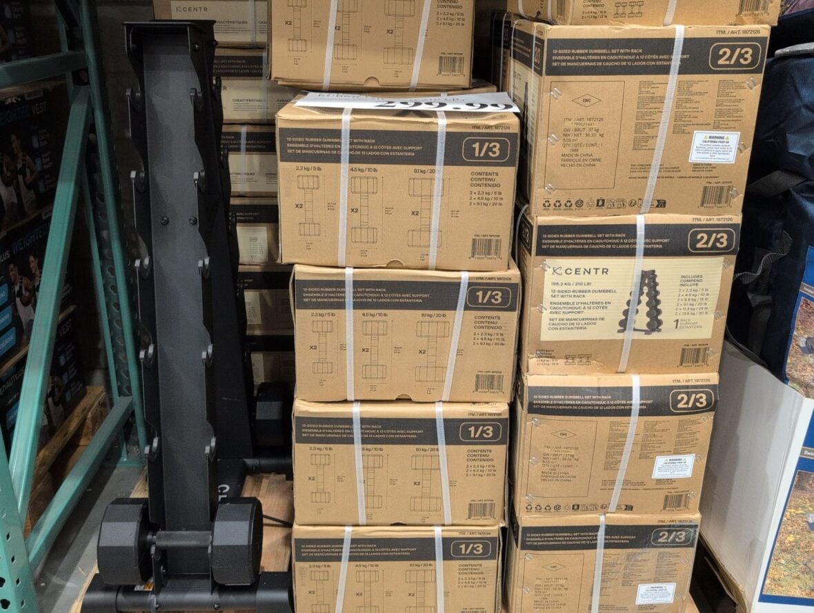 Centr 12-Sided 210 LB Rubber Dumbbell Set at Costco