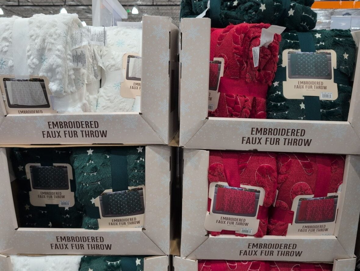 Holiday Embroidered Faux Fur Throw at Costco